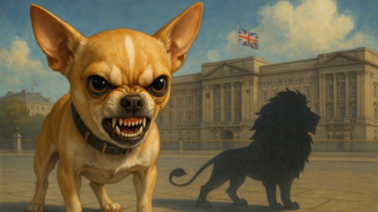 "The decline of Britain," says a chihuahua who believes it's a lion